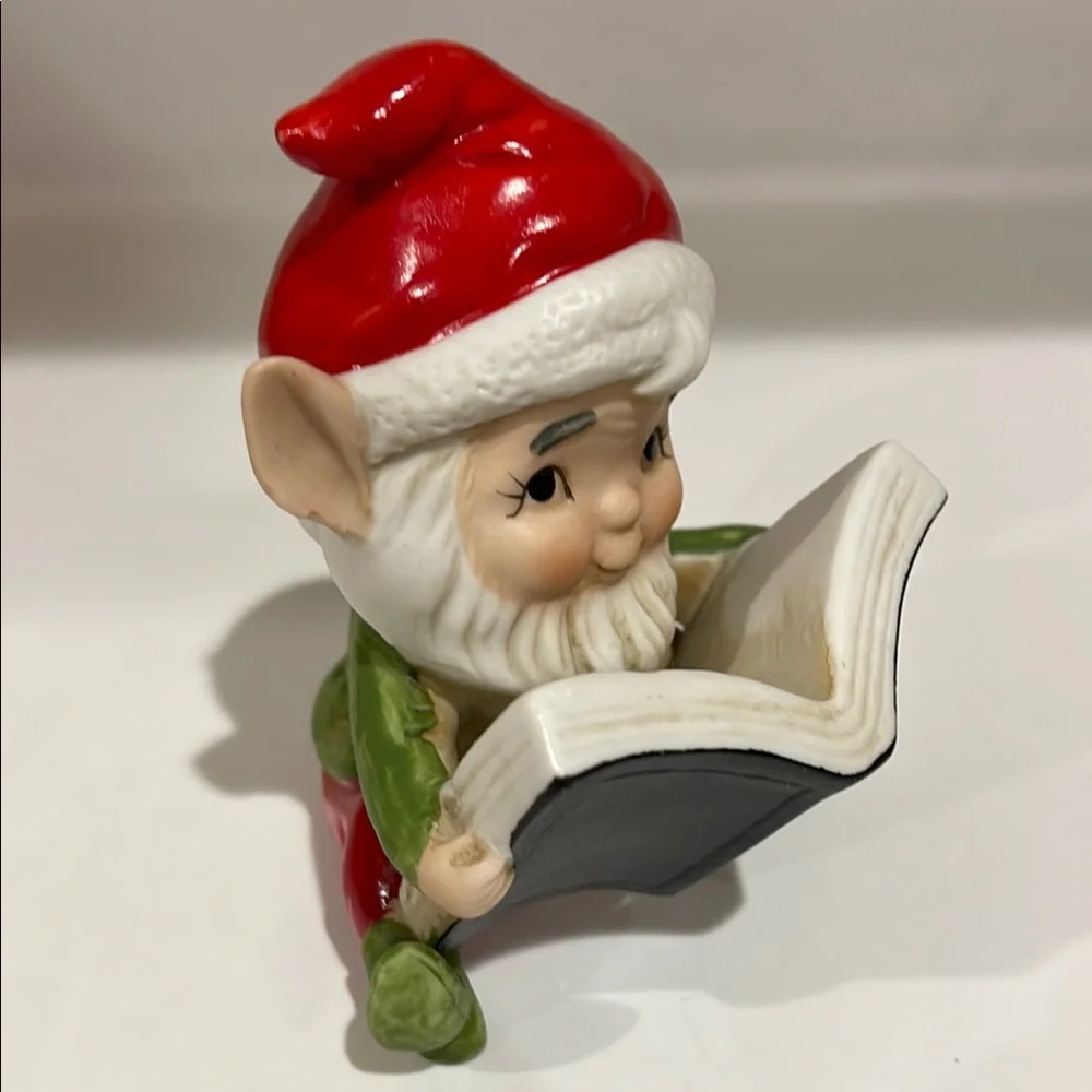 Vintage 1960's Homco Santa's Workshop Elf  Reading a Book Figurine #5406